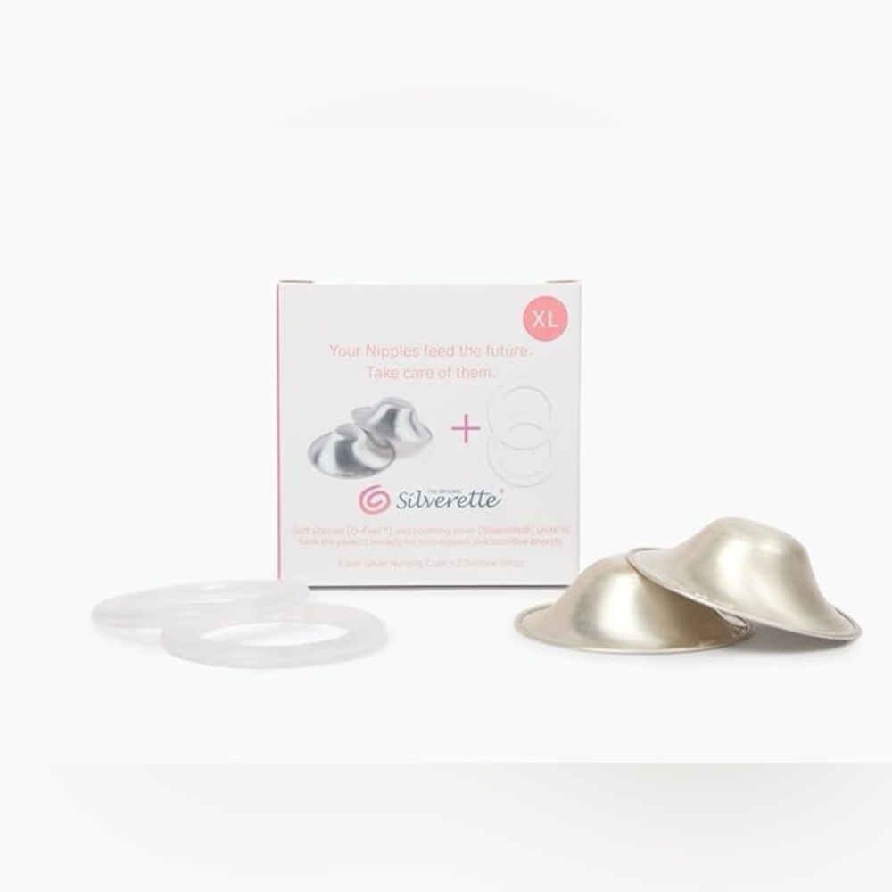 Silverette Original Silver Nursing Cups with O-Feel Silicone Rings, XL
